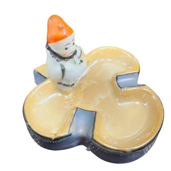 VINTAGE JAPAN CLOWN PIXIE LUSTERWARE ASHTRAY PLAYING CARD CLUB TRINKET DISH - Picture 1 of 13